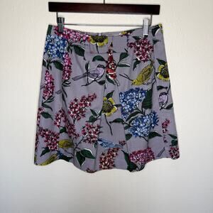 Boden Purple Floral Bird Print Skirt 6